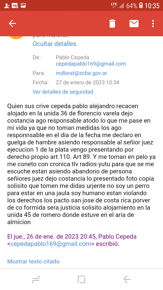 Un preso pide mejores condiciones.