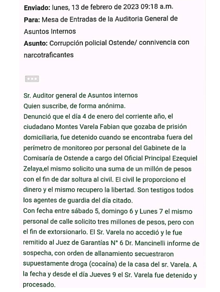 Ostende, Pinamar, Buenos Aires: Denuncian Corrupción de la Policía de la Provincia de Buenos Aires.