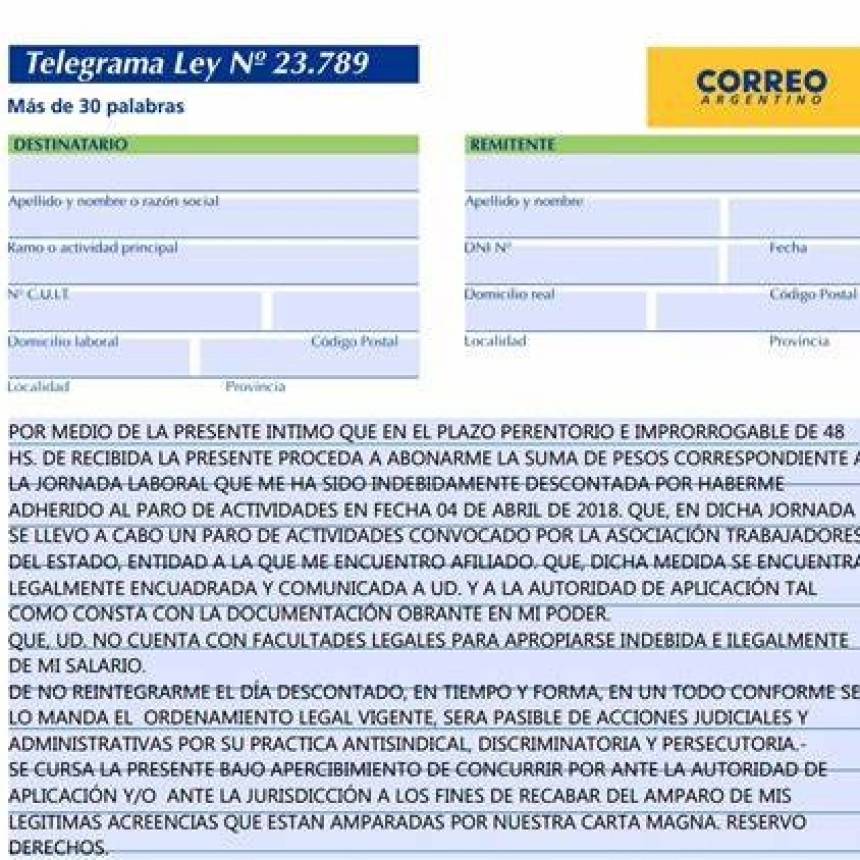 Comisión avaló proyecto para establecer la gratuidad de telegramas y cartas documentos laborales