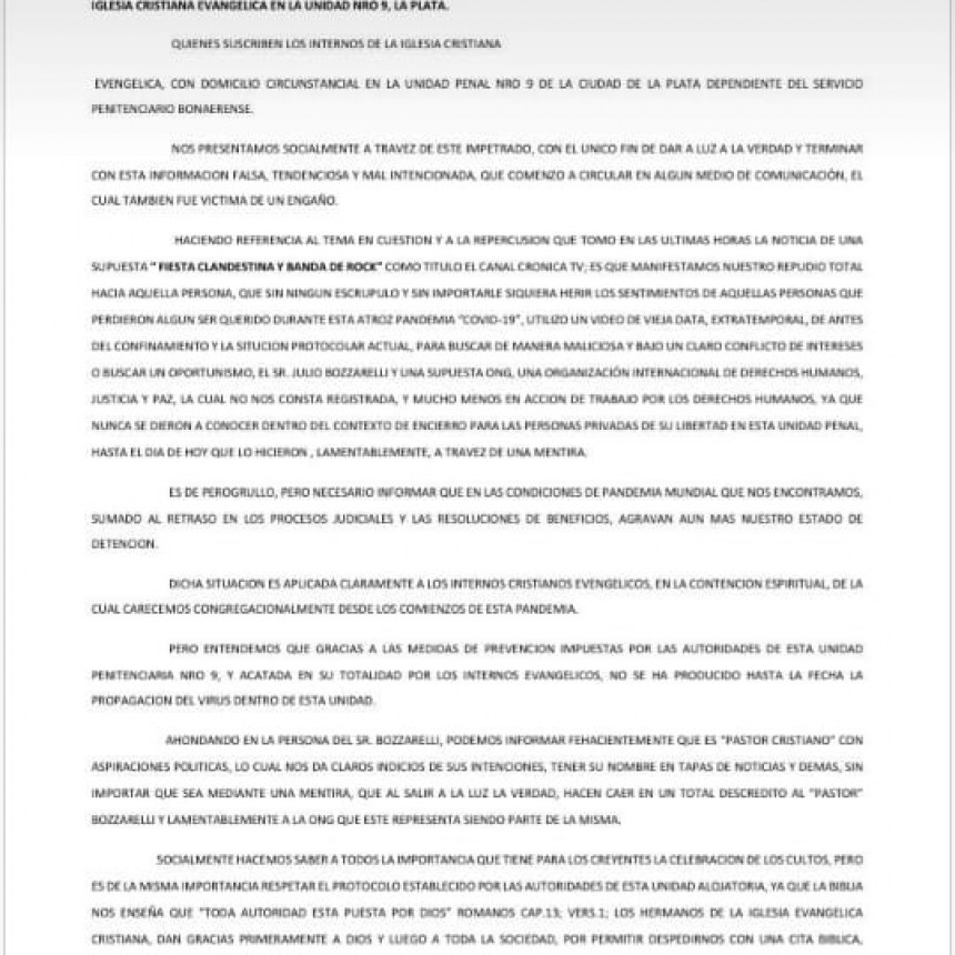  Internos de la unidad Numero 9 de La Plata desmienten una fiesta clandestina