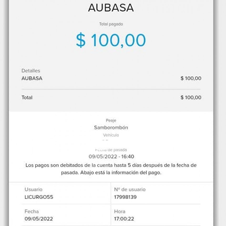  LE COBRARON PEAJES CON DIFERENCIA DE UN MINUTO