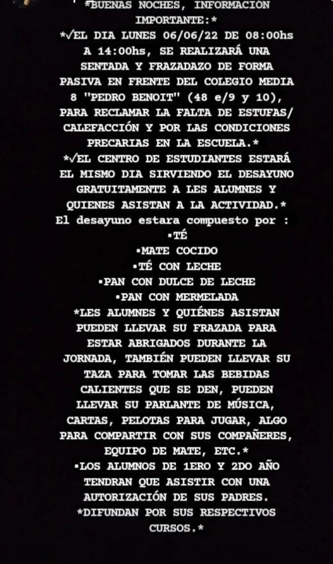 Alumnos del Colegio Pedro Benoit en La Plata organizaran un Frazadaso