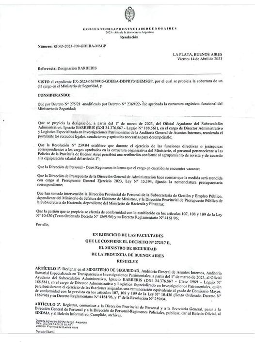 EL SECRETARIO GENERAL DE LA ASOCIACIÓN DE POLICIAS Y PENITENCIARIOS AGREMIADOS DE LA PROVINCIA DE BUENOS, MAYOR CARLOS MAURE DENUNCIO  MAS IRREGULARIDADES E ILEGALIDADES DEL MINISTRO BERNI