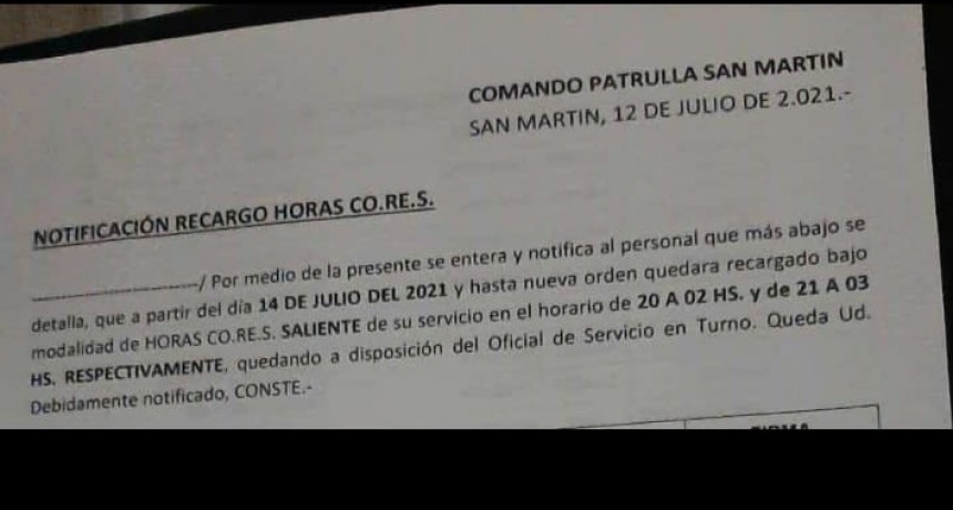 El clima en el Comando Patrullas de San Martin no es bueno