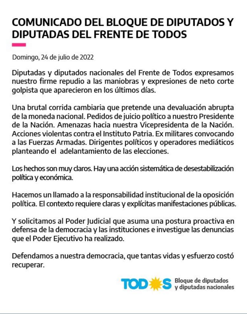 Partidos políticos del FdT repudiaron 