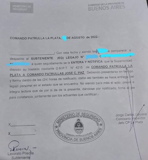 La Plata Me trasladan por negarme a manejar.