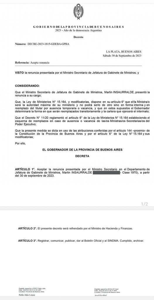 Renunció Insaurralde al cargo de Jefe de Gabinete bonaerense