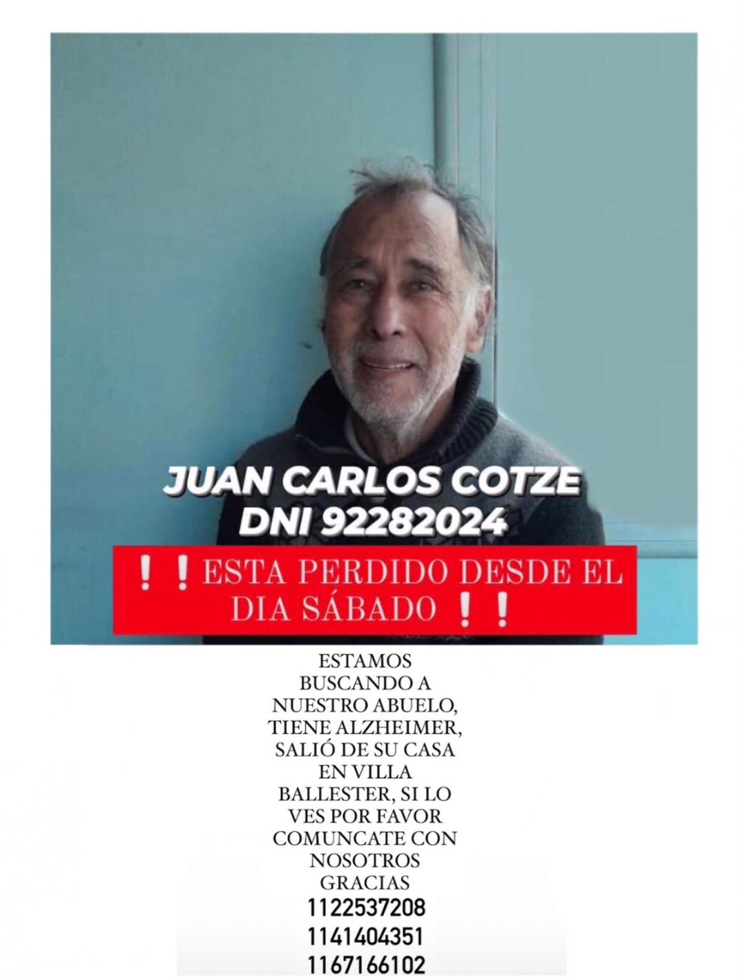 Buscan a un abuelo hace una semana.